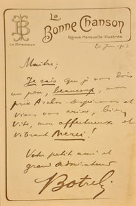 BOTREL (Théodore). | Lettre autographe signée adressée à Jules Claretie.