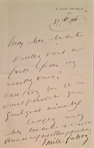 FABRE (Emile). | Lettre autographe signée adressée à Jules Claretie.
