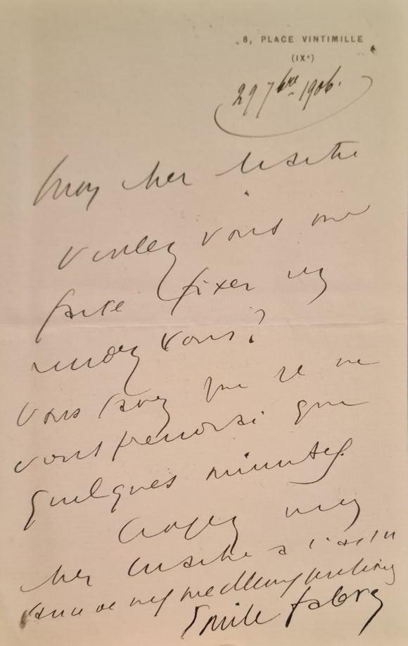 FABRE (Emile). | Lettre autographe signée adressée à Jules Claretie.