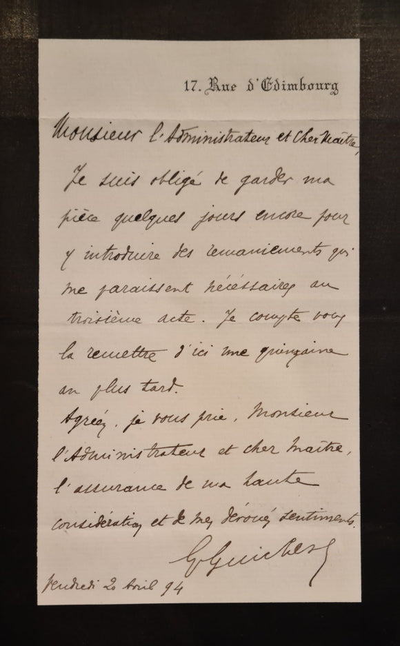 GUICHES (Gustave). | Une lettre et une carte-lettre autographes signées adressées à Jules Claretie.