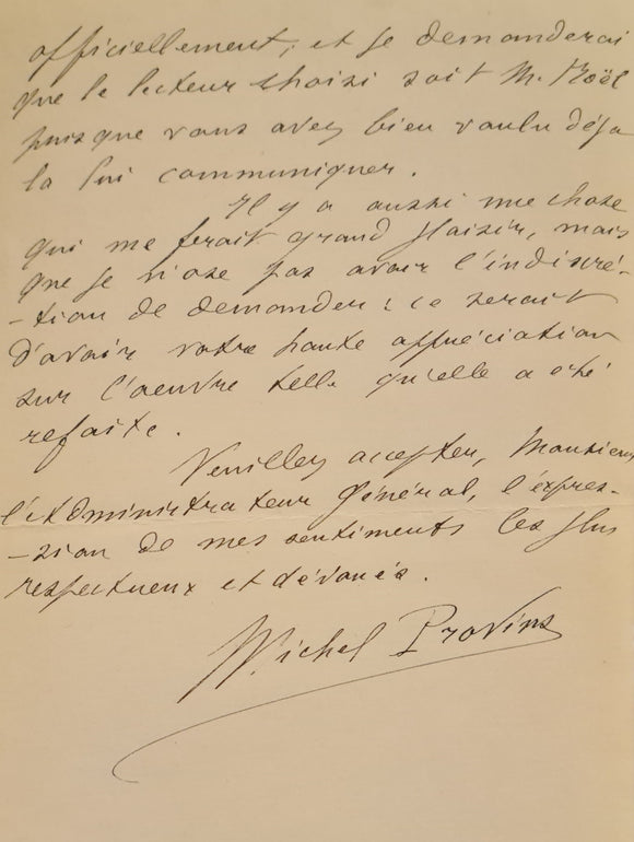 PROVINS (Michel). | Lettre autographe signée adressée à Jules Claretie.