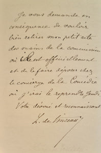 TINSEAU (Léon de). | Lettre autographe signée adressée à Jules Claretie.