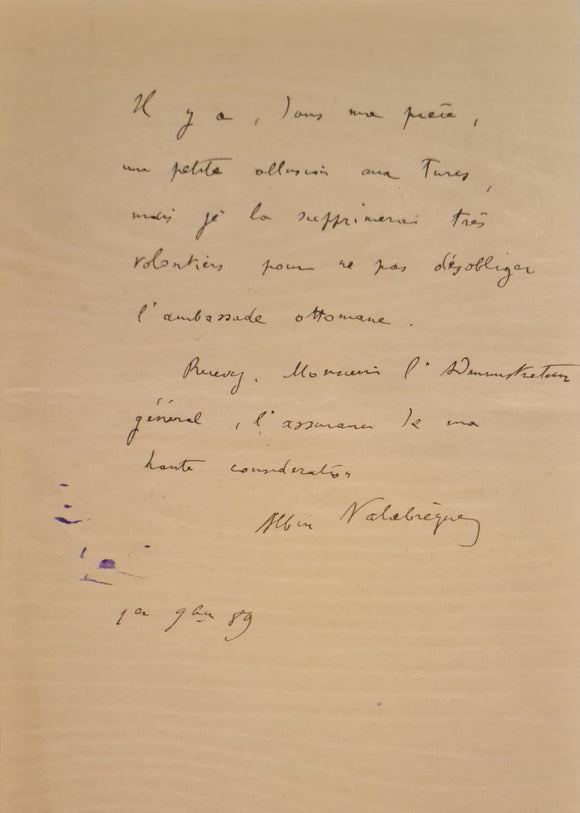 VALABREGUE (Albin). | Deux lettres autographes signées adressées à Jules Claretie.