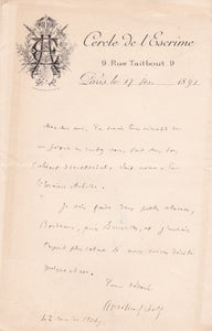 SCHOLL (Aurélien). | Lettre autographe signée adressée à Jules Claretie.