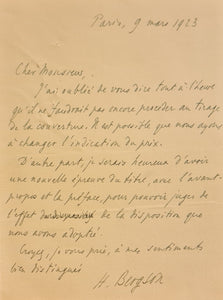 BERGSON (Henri). | Lettre autographe signée.