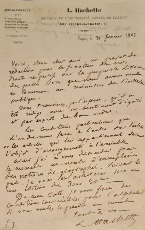 HACHETTE (Louis). | Lettre autographe signée adressée à un confrère [Firmin-Didot].