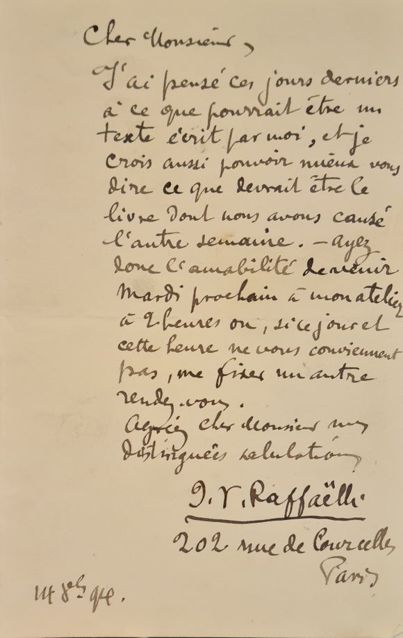 RAFFAELLI (Jean-François). | Lettre autographe signée adressée à un éditeur.