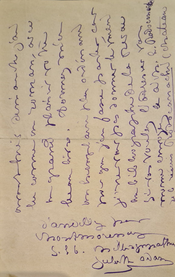 ADAM (Juliette). | Réunion de trois lettres autographes signées adressées à un éditeur.